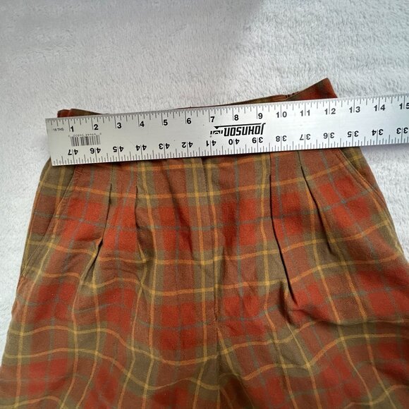 Women’s Checkered High Waist Pleated Shorts Red Brown Casual Lined Pockets 64-68 - Picture 5 of 12